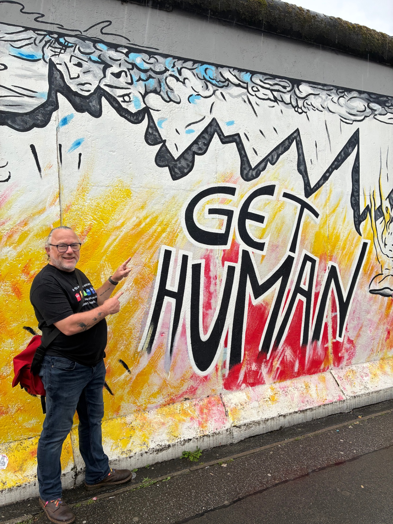 David at the GET HUMAN mural, East Side Gallery, Berlin